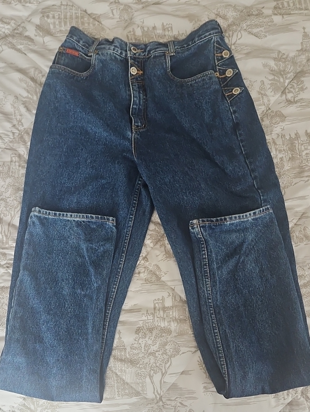 Vintage Lawman Western Dark Blue Women's Jeans With Side Button Detail
